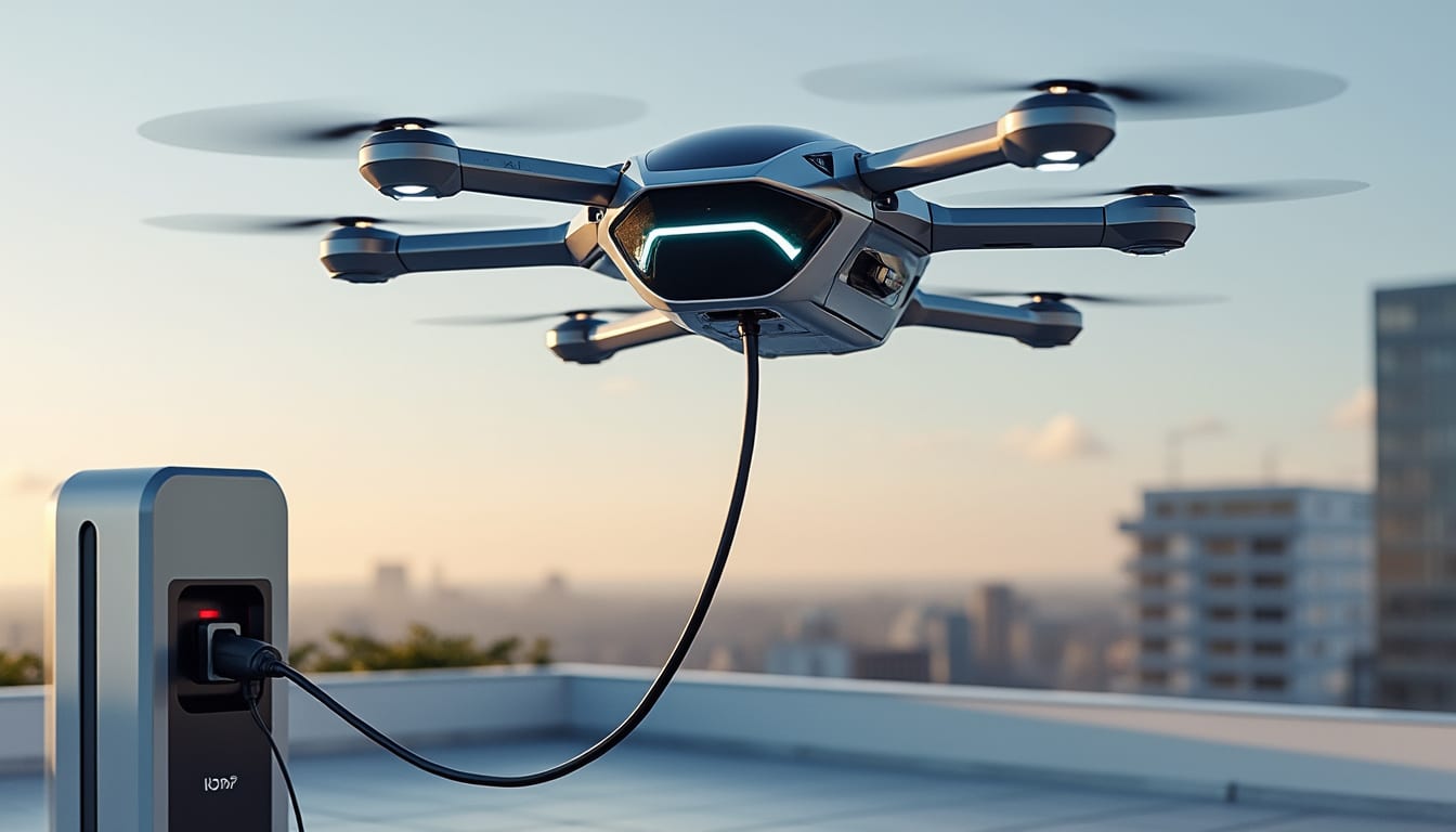 découvrez comment le système filaire garantit un approvisionnement en énergie continu pour les drones de livraison relais, assurant performance et fiabilité lors de chaque mission.