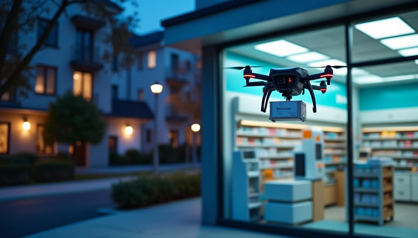 les pharmacies de garde automatisent l’envoi nocturne d’ordonnances grâce aux drones, pour accélérer la livraison des médicaments aux patients.